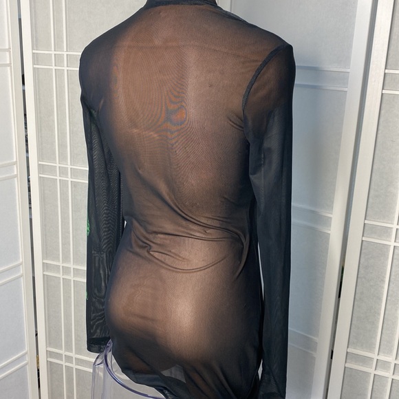 BLACK NEON SKELETON PRINT LONG SLEEVE BODYCON DRESS - Picture 3 of 3